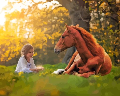 Little Girl With Brown Horse Paint By Number