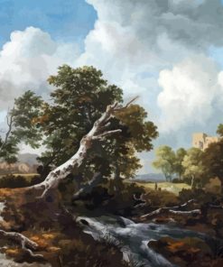 Low Waterfall In A Wooded Landscape Paint By Numbers