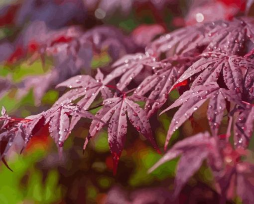 Maroon Shrubs Leaves Paint By Numbers