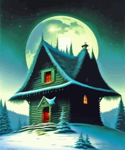 Moonlight Snowy Cabin Paint By Number