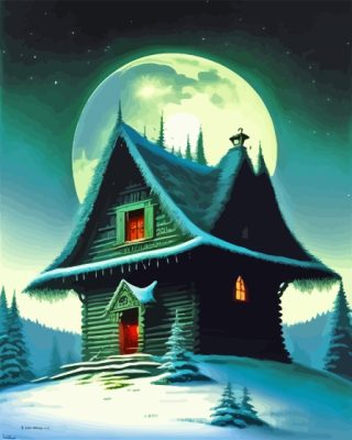 Moonlight Snowy Cabin Paint By Number