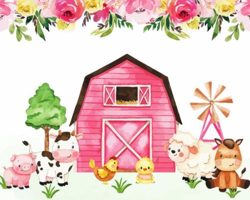 Pink Barn Animation Paint By Number