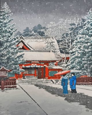 Snow At Hinoeda Shrine Hasui Kawase Paint By Number