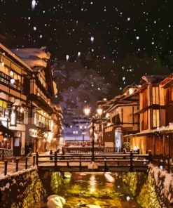 Snowy Day In Ginzan Onsen Paint By Number