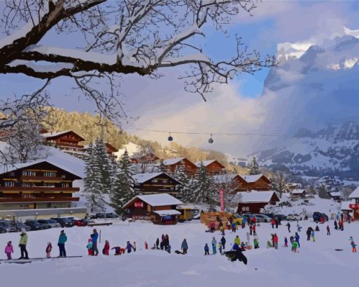 Snowy Grindelwald Village Paint By Number