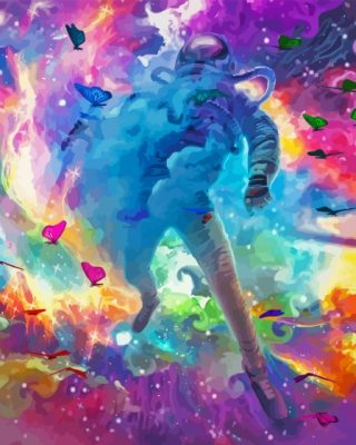 Spaceman With Butterflies In Colorful Space Paint By Number