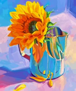 Sunflower In Blue Jar Paint By Number