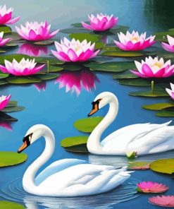 Swan And Waterlilies Flowers Paint By Numbers