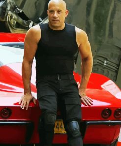 Vin Diesel Sitting On Red Car Paint By Number