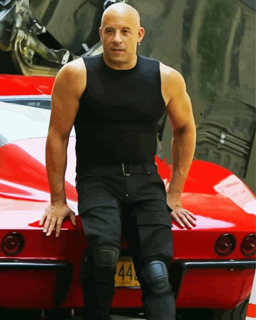 Vin Diesel Sitting On Red Car Paint By Number