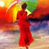 Woman Holding Umbrella On Beach Paint By Numbers