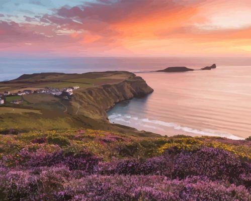 Worms Head Rhossili Island Sunset Paint By Numbers