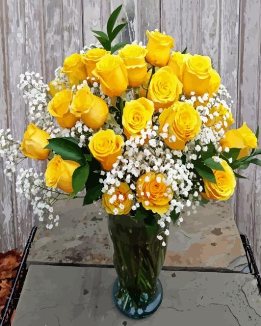 Yellow Roses In Vase Paint By Number