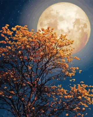 Yellow Tree In The Night Sky Moon Paint By Number