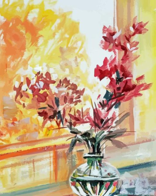 Abstract Flowers In Vase By Window Paint By Number