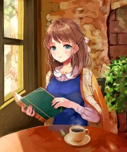 Anime Girl Reading In A Cafe Paint By Number