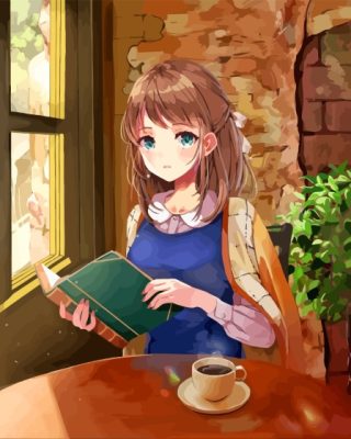 Anime Girl Reading In A Cafe Paint By Number