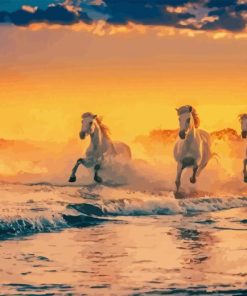 Beautiful Horses Running In Water Paint By Numbers