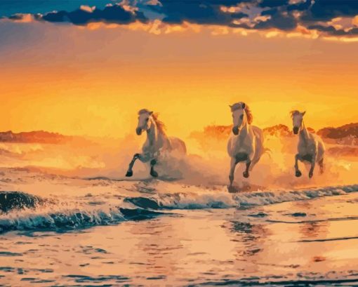 Beautiful Horses Running In Water Paint By Numbers
