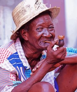 Black Old Woman Smoking Pipe Paint By Number