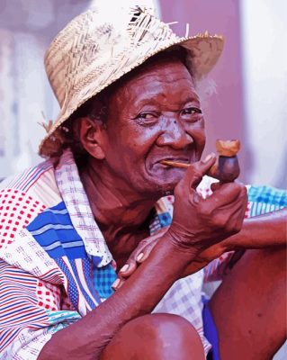 Black Old Woman Smoking Pipe Paint By Number