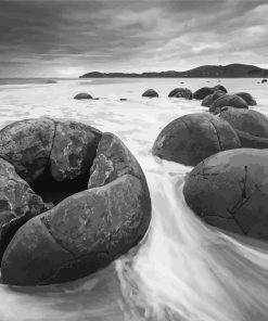 Black And White Moeraki Boulders Beach Paint By Number