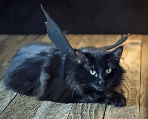 Black Cat With Bat Wings Paint By Numbers