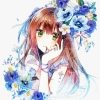 Blue Floral Anime Girl Paint By Number