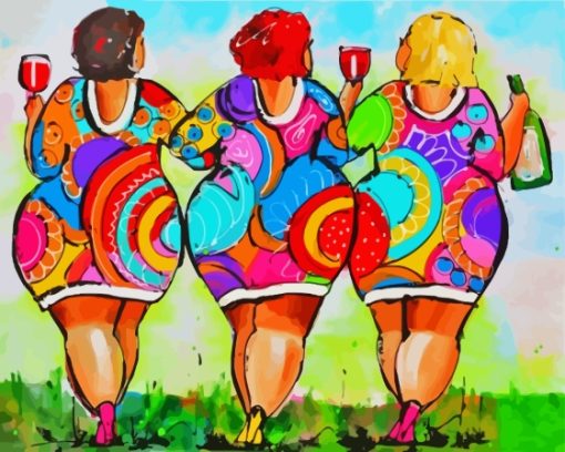 Colorful Fat Ladies Drinking Paint By Number