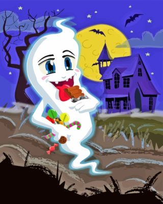 Halloween Ghost Eating Chocolate Paint By Number