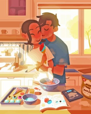 Kitchen Couple Illustration Paint By Number