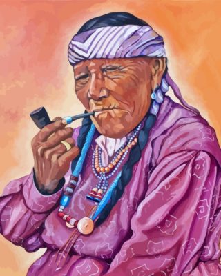 Navajo Woman Smoking Pipe Paint By Number