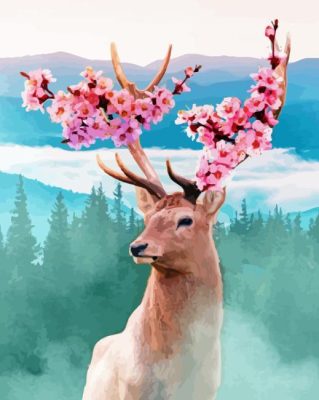 Pink Flowers Spring Deer Paint By Number