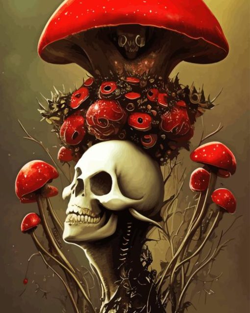 Red Mushroom With Skeleton Paint By Number