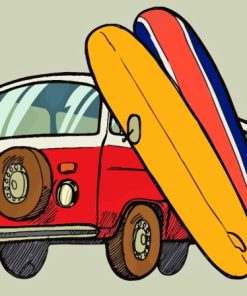 Red Van With Surfboards Paint By Number