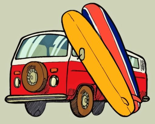 Red Van With Surfboards Paint By Number