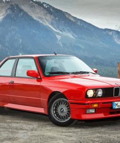 Red Bmw E30 With Mountain Landscape Paint By Number