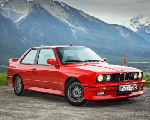 Red Bmw E30 With Mountain Landscape Paint By Number