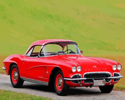 Red Classic 62 Chevrolt Car Corvette Paint By Number