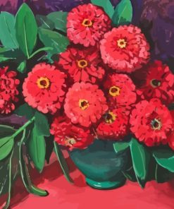 Red Zinnias Flowers By Jane Peterson Paint By Number