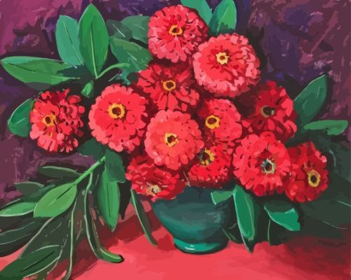 Red Zinnias Flowers By Jane Peterson Paint By Number