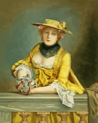 Vintage Lady In Yellow Dress Paint By Number