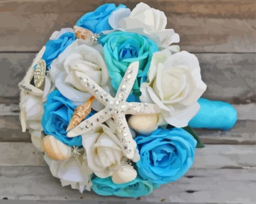 White Aqua Flowers Bouquet Paint By Number