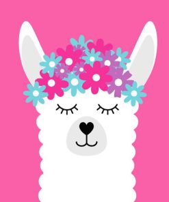 White Llama With Flowers Paint By Numbers