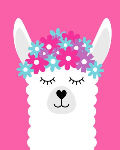 White Llama With Flowers Paint By Numbers