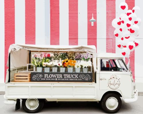 White Truck Flowers Paint By Numbers