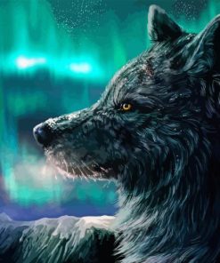 Wolf With Blue Northern Lights Paint By Number
