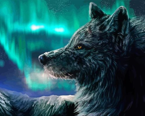 Wolf With Blue Northern Lights Paint By Number