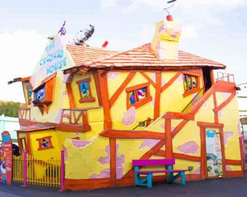 Yellow Crooked House Paint By Numbers