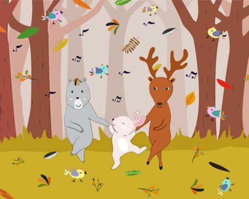 Bunny Deer Dancing In Forest Paint By Number